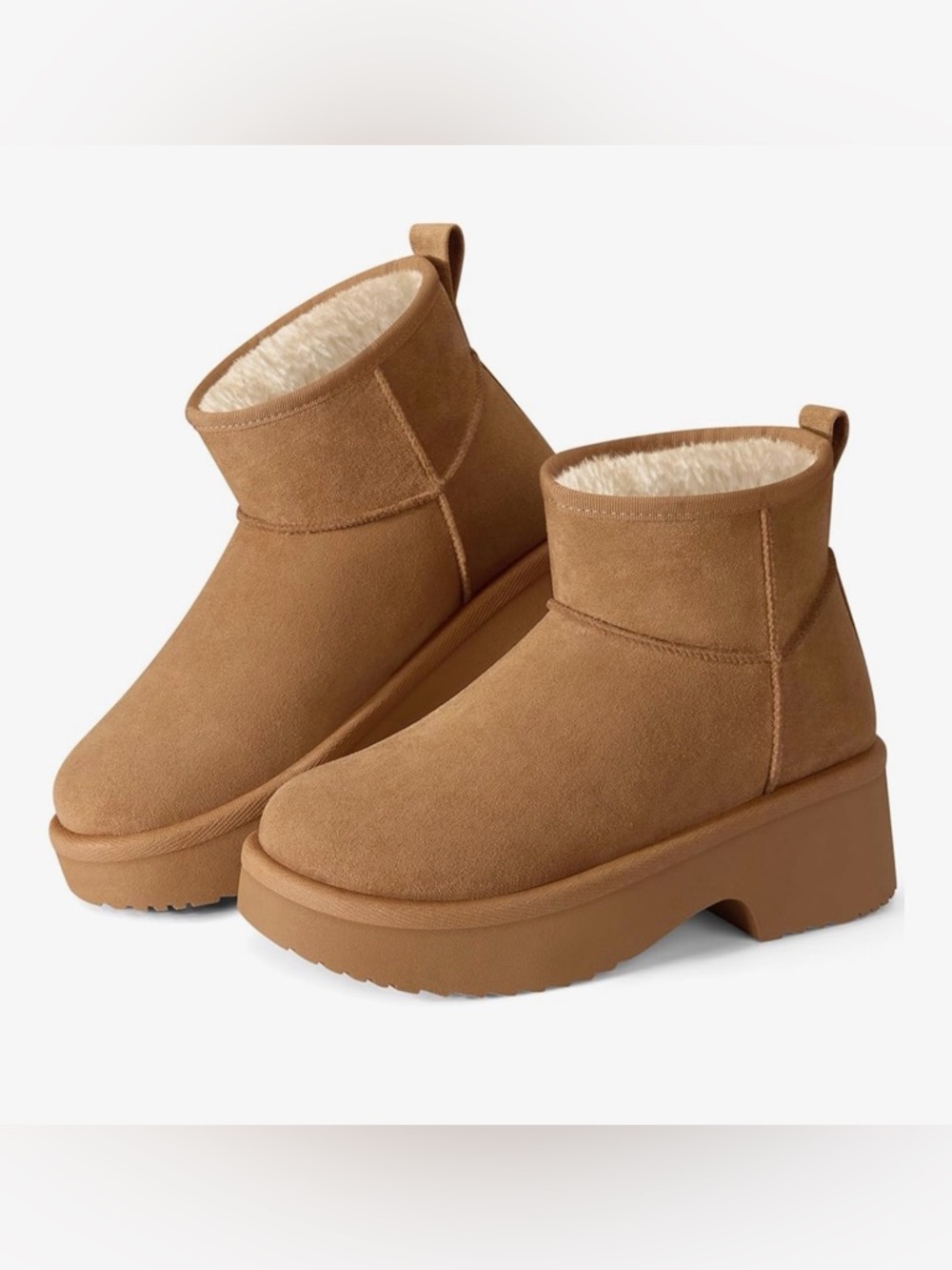 SHIBEVER Winter Ankle Platform Suede Anti-Slip Waterproof Snow Boots